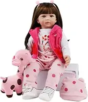 ZIYIUI 24 inches 60 cm Reborn Baby Dolls Soft Silicone Vinyl Realistic Reborn Dolls Girl Lifelike Reborn Dolls Handmade Newborn Reborn Toddler Dolls Black long hair Asian girl Xmas Gifts(24 inches)