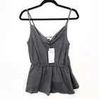 Anthropologie Ro&De Womens Satin Camisole Grey Cowl Neck Size Small Peplum Cami