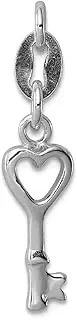 [JewelryWeb] 925 Sterling Silver Solid Polished Open Love Heart Key With Spring-Ring Charm 30x11mm Wide Bead-Charm for Women