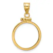 14K Yellow Gold Wideband Distinguished Coin Jewelry Polished 17.8mm X 1.35mm Screw Top Bezel Pendant