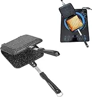 Double Sided Frying Pan, Aluminum Alloy Sandwich Pan Breakfast Double Sided Frying Pan Flat Bottom Nonstick Sandwich Panini Maker Pan for Toaster Breakfast Omelette