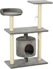 Cat Tree 95 cm with Sisal Scratching Posts - Sturdy Grey Cat Furniture for Indoor Cats, Multi-Level Platform for Climbing & Scratching, Space-Saving Design