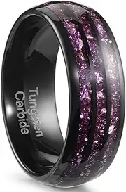 [Zillaly] 8MM Tungsten Men's Wedding Ring with Amethyst Stone, Black Dome Matte Finish, Sizes 7-14, Comes with Gift Box