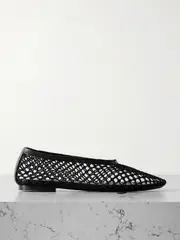 [STAUD] STAUD - Alba Leather-trimmed Crochet Ballet Flats - Black - IT42 IT 42 Black