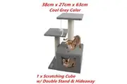 Grey Cat Scratching Tower Toy Tree Hideaway House Post Sisal Pole Scratcher Platform