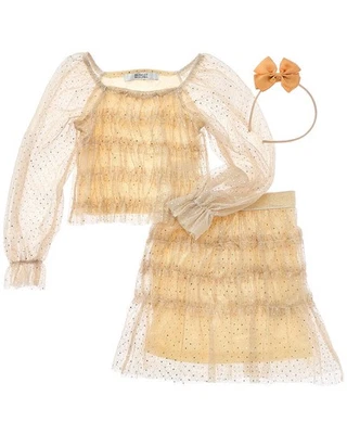Badgley Mischka Metallic Glitter Dot Mesh Top & Skirt