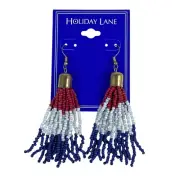 Holiday Lane Patriotic Beaded Tassel Earrings Red White Blue 3 inch Drop