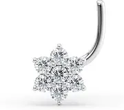 [Lavari Jewelers] 20 Gauge 0.06 Carat Lab Grown Diamond Curved Screw Flower Nose Stud for Women - 14k White or Yellow Gold Nose Ring - Unisex Nostril Piercing Jewelry - Body Piercing for Men