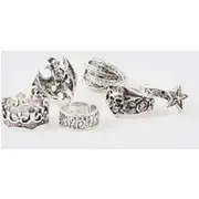Mens Silver Star And Skull Ring 5 pack