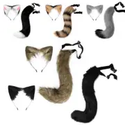 Women Anime Cosplay Furry Fur Fox Wolf Ears Headband + Long Tails Costume Props