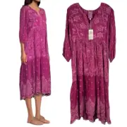 Johnny Was Gracie Hopscotch Embroidered Midi Dress Rumba Red Women Size M