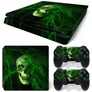 Fits PS4 Slim Console & 2 Controllers Green Skull Vinyl Skin Decal Wrap