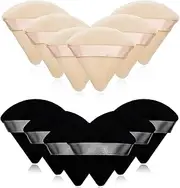 CAREMOST 12 Pieces Cosmetic Powder Puff,2.76 inch Portable Soft Sponge Setting Face Puffs,Triangle Velvet Powder Puff with Ribbon Band Handle for Loose Powder Body Powder Makeup Tool