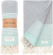 Barooga Beach Towel (100x180 cm)% 100 Premium Turkish Cotton, Prewashed Peshtemal Towel for Bath, Beach, Pool, Sauna, Gym, Camping, Picnic, Yoga, Spa, 375 g, Quick-Dry (Blue)