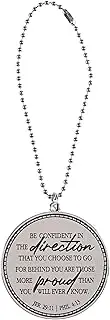 [Dicksons] SC-238 Compass - Be Confident - Jeremiah 29:11 Philippians 4:13-6 Inch Brushed Silver Zinc Alloy Dangle Mirror Car Charm, Silver