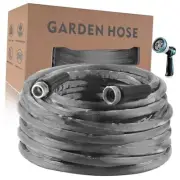 Non-Expanding Garden Hose 100ft – Flexible, Burst-Resistant, 100FT+Nozzle Gray