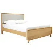 [Sleeping Giant] Morgan Oak Bed Frame with Upholstered Headboard Natural