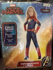 Marvel Captain Marvel Hero Jumpsuit Costume Girls Lights Up Size Medium 8-10