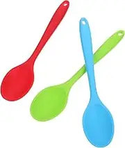 Ipetboom 3Pcs Silicone Cooking Spoons Ergonomic Kitchen Utensils Long Handle Soup and Salad Spoons and Non Stick Comfortable Grip for Household