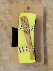 Hand Painted Wood Cut Softball Claw Clip On Black Clip 4.1"