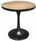 MAC NATURAL RECYLED ELM ROUND SIDE TABLE/LAMP TABLE WITH BLACK IRON RIM/BASE