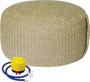 weruisi Woven Inflatable Ottoman with Air Pump D21”x H10” Outdoor Indoor Pouf Patio Footrest Stool with Portable Handle, Round Ottoman for Patio Garden, Camping, Bedroom, Living Room Natural Color