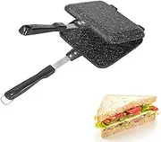 Double Sided Frying Pan, Aluminum Hot Sandwich Panini Maker Grilled Cheese Maker Nonstick Sandwich Toaster Maker Stovetop Flip Grill Pan for Breakfast Panini Cakes Eggs Sandwiches