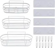 Realand Shower Caddy Shelf Organizer with Hooks, 3 Pack Adhesive Shelves for Inside Shower, Rustproof Carbon Steel Bathroom Storage Shower Shampoo Holder Rack, White