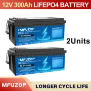 2pcs 12V 300Ah Lithium Battery 24 LiFePO4 Deep Cycle BMS Rechargeable RV Camping