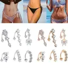 2pc Silver Rose Gold Zircon Reverse Navel Belly Button Ring Bar Barbell Piercing