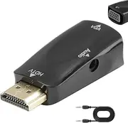 HDMI to VGA Adapter, Male HDMI to Female VGA Converter with 1080p 3.5mm Audio Jack Cable, HDMI VGA Adapter for Laptop Computer Projector HDTV Chromebook TV Box to Projector Displayer (Black)