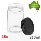 48 x Black Lid Small Glass Jars Party Favour Candle Lolly Jar Wedding Jam 260ml