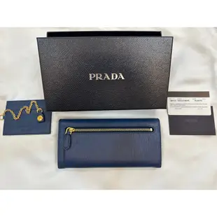 Prada 藍色 長夾 附保證卡原廠證明 可刷卡