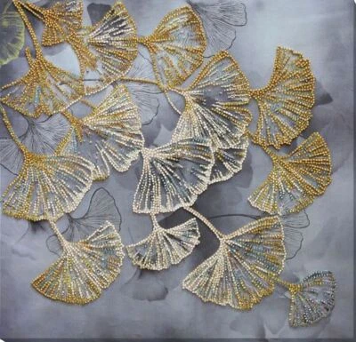 Bead embroidery kit Ginkgo biloba needlework kit Art canvas beadwork pattern
