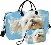 [XYMZR] Large Travel Duffel Bag, Cute Dog Portrait Blue Sport Tote Gym Bags, Shoulder Weekender Overnight Bags for Women Men, Carry On Luggage with Toiletry Bag, Multi-Colored, Artistic