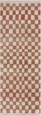 Size: 2'7"x4' Rectangle - Benjy Cream & Salmon Checkered Area Rug
