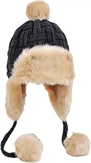 [YMMMY ROSE] Men Trapper Hat Faux Fur Russian Trooper Hat Furry Ushanka Hat Warm Winter Windproof Trooper Cap for Hunting Ski Outdoor Black, Black, Medium-Large