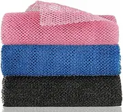 3Pcs African Net Long Bath Net Sponge Scrub, Bathing Body Exfoliating Net Cleaning Body Back Scrubber Sponges Skin Smoother, Net Bathing Sponge Stretch Length to 66 inch for Women Men Shower