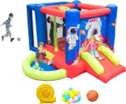 Inflatable Bounce House with Slide, Jumping Castle with Blower for Kids Play Hou