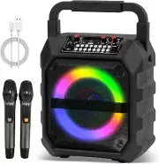 Bluetooth Karaoke Speaker, Portable Singing Machine with 2 Wireless Microphones