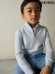 Reiss Iced Blue Blackhall 9-13 yrs Merino Wool Half-Zip Funnel Neck Jumper (AJ9013) | $75