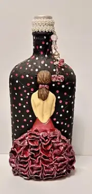 Repurposed Handmade Custom Clay Painted Young Princess Girl Bottle Art Home Deco