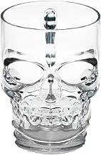 Circleware Skull Face Beer Mug Drinking Glasses with Handle, Set of 2, Heavy Base Funny Entertainment Glassware for Water, Juice and Halloween Decorations Beverage Gifts, 17.6 oz.