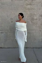 Marisol Off Shoulder Boucle Maxi Dress - Ivory