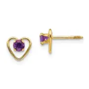 14K Yellow Gold Amethyst Birthstone Heart Earrings Madi K Children's Jewelry