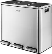 Maxkon 54L Pedal Recycling Bin Kitchen Rubbish Bin Waste Garbage Trash Can with Three Compartments Silver