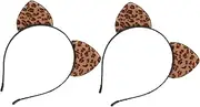 SOESFOUFU 2pcs Leopard Cat Ear Headband Leopard Ears Cat Ear Headdress Leopard Ear Hairband Girl Headband Maid Headpiece Wolf Ear Headband Faux Fur Ears Headband Animal Decorations Fabric