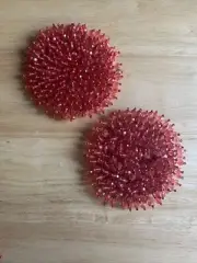 Set of 2 Red Crystal Beaded Coasters Shabby Chic Bling Holiday Car Cup Holders