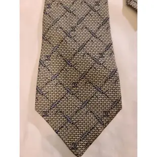CHANEL 100%真絲花紋黃金金屬領帶卡其色 x 灰色