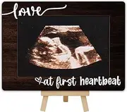 New Mom Gifts, 4x6 Pregnancy Baby Ultrasound Picture Frame, Love at First Heartbeat Wooden Photo Frame with Easel, Nursery Decor - A01